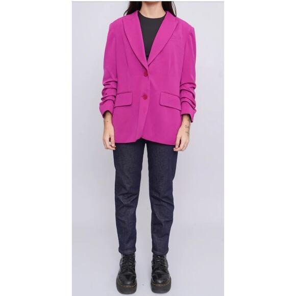 Michael Kors Magenta Ruched Sleeve Blazer NWT Sz 8 - Picture 13 of 13